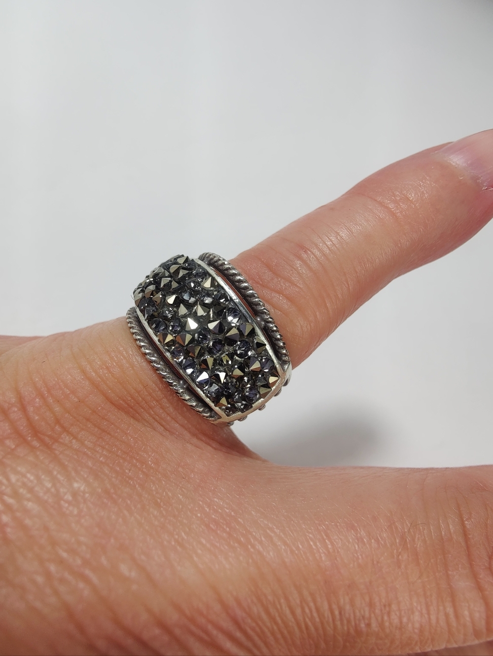 Brighton Marcasite Style Ring Silver Tone Wide Band Statement Ring Size 8